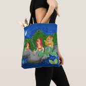 Retro Mermaid Grotto Folk Art Tote Bag (Dichtbij)