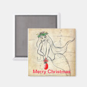Retro Mermaid Merry kerst Magnet (Voorkant / Achterkant)