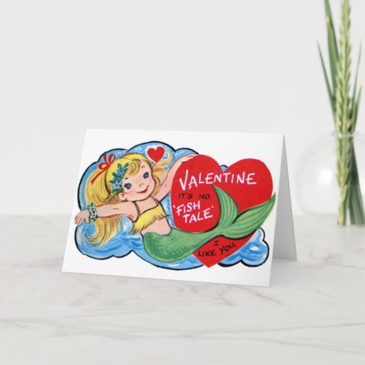 Retro Mermaid Valentijnsdag Card Feestdagen Kaart (Voorkant)