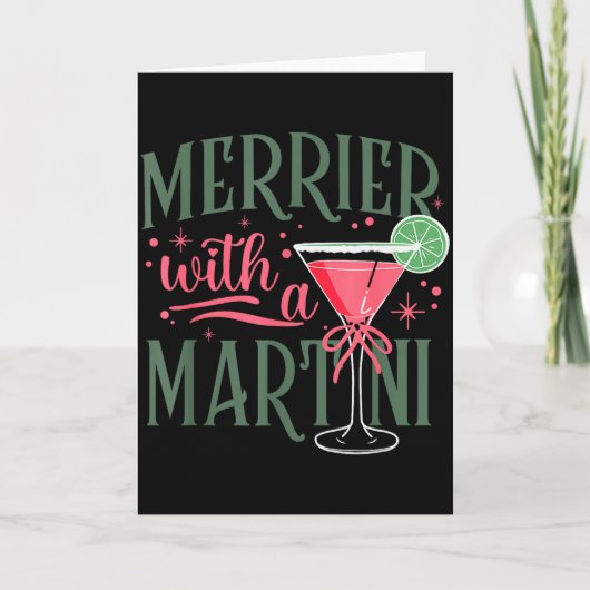 Retro Merrier With A Martini Tail Lover Merry Xmas Kaart (Voorkant)