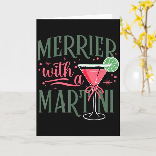 Retro Merrier With A Martini Tail Lover Merry Xmas Kaart (Gele Bloem)