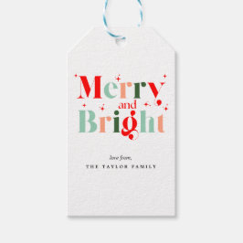 Retro Merry and Bright Christmas Cadeaulabel