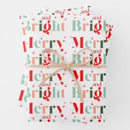 Retro Merry and Bright Christmas Inpakpapier Vel