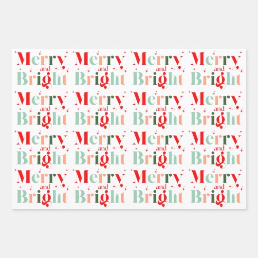 Retro Merry and Bright Christmas Inpakpapier Vel (Voorkant)