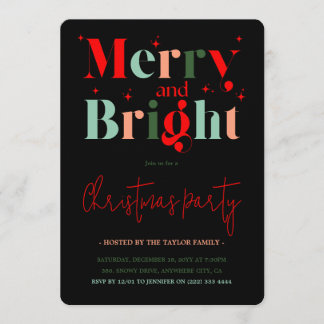 Retro Merry and Bright Christmas Party Kaart
