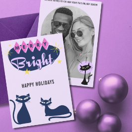 Retro Merry and Bright Christmas Photo Feestdagenkaart