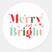 Retro Merry and Bright Christmas Ronde Sticker (Voorkant)