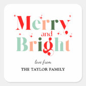 Retro Merry and Bright Christmas Vierkante Sticker (Voorkant)