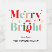 Retro Merry and Bright Christmas Wijn Etiket (Enkel label)
