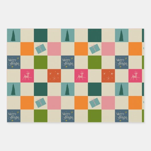 Retro Merry and Bright Christmas Wrapping Paper (Voorkant 3)