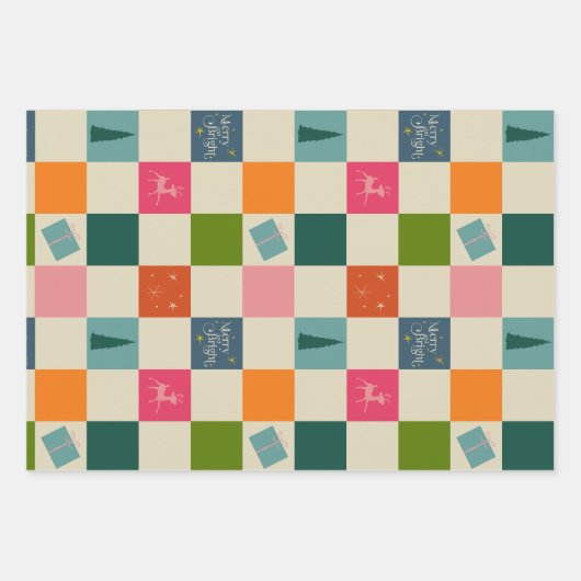 Retro Merry and Bright Christmas Wrapping Paper (Voorkant)