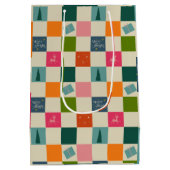 Retro Merry and Bright Christmas Wrapping Paper Medium Cadeauzakje (Achterkant)