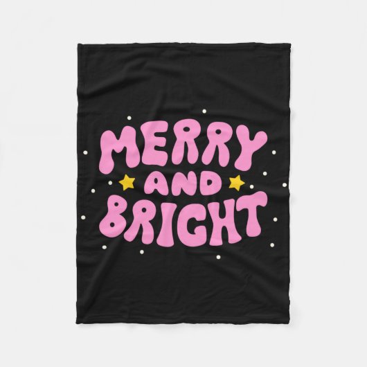 Retro Merry And Bright Holiday Design Fleece Deken (Voorkant)