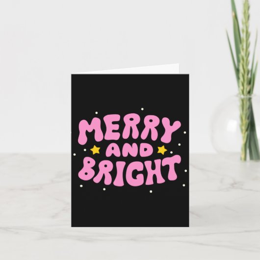 Retro Merry And Bright Holiday Design  Kaart (Voorkant)