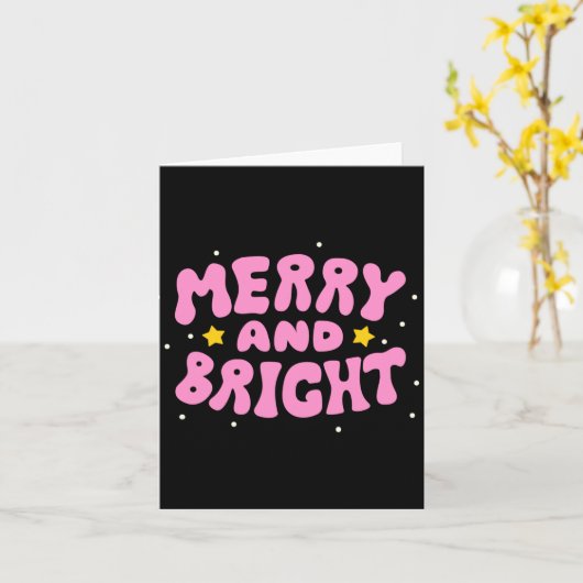 Retro Merry And Bright Holiday Design  Kaart (Gele Bloem)