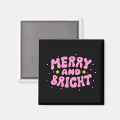 Retro Merry And Bright Holiday Design  Magneet (Voorkant / Achterkant)
