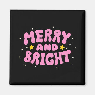 Retro Merry And Bright Holiday Design  Magneet