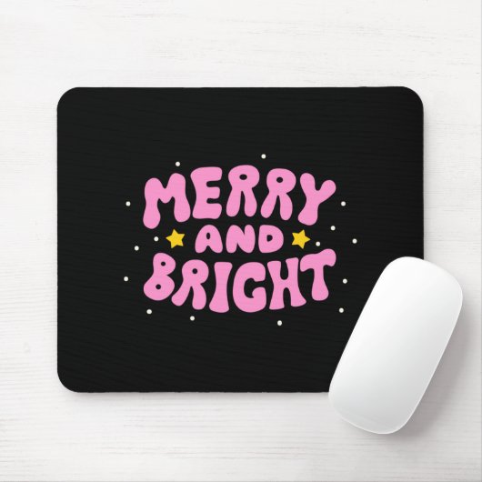 Retro Merry And Bright Holiday Design Muismat (Met muis)