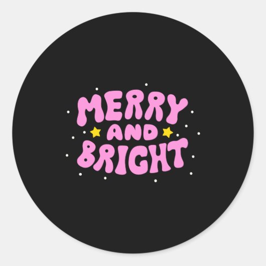 Retro Merry And Bright Holiday Design  Ronde Sticker (Voorkant)