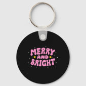 Retro Merry And Bright Holiday Design Sleutelhanger (Voorkant)
