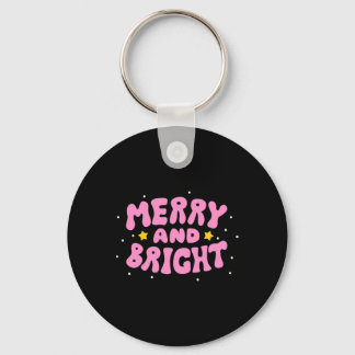 Retro Merry And Bright Holiday Design  Sleutelhanger