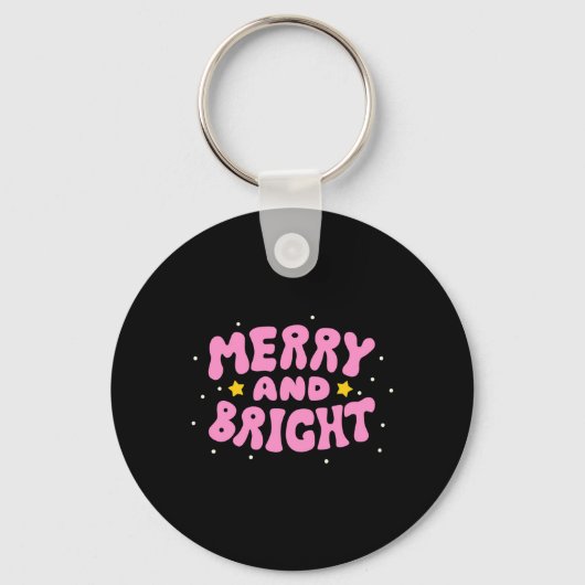 Retro Merry And Bright Holiday Design Sleutelhanger (Voorkant)