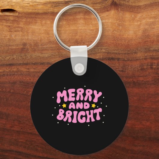 Retro Merry And Bright Holiday Design Sleutelhanger (Voorkant)