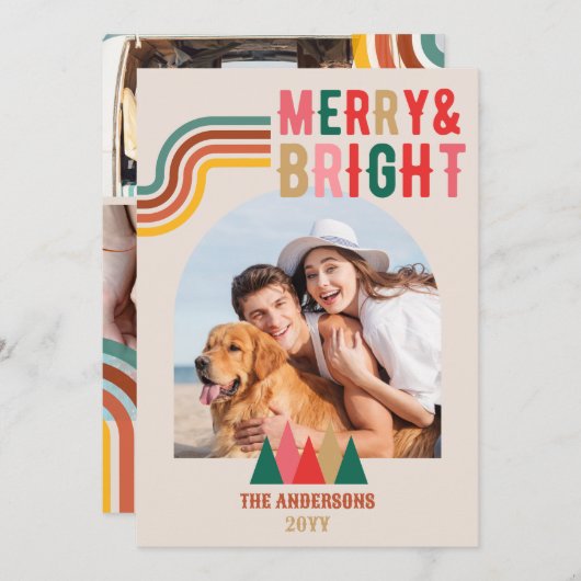 Retro Merry Bright Arch 4 met Kerstmis Feestdagenkaart (Voorkant / Achterkant)