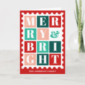 Retro Merry & Bright Christmas Postage Stamp Feestdagen Kaart (Voorkant)