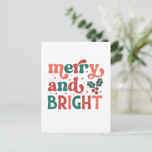 Retro Merry & Bright Christmas Typografie Briefkaart (Staand voorkant)