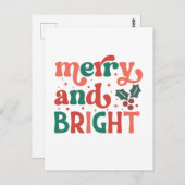 Retro Merry & Bright Christmas Typografie Briefkaart (Voorkant / Achterkant)