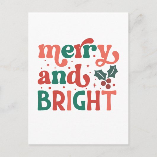 Retro Merry & Bright Christmas Typografie Briefkaart (Voorkant)
