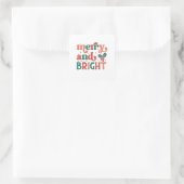 Retro Merry & Bright Christmas Typografie Vierkante Sticker (Tas)