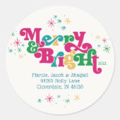Retro Merry & Bright Classic Ronde Sticker (Voorkant)
