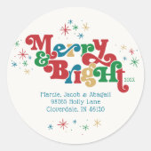 Retro Merry & Bright Classic Ronde Sticker (Voorkant)
