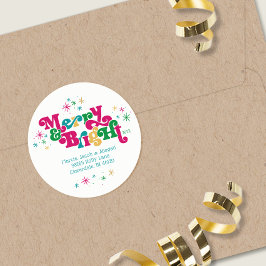 Retro Merry & Bright Classic Ronde Sticker