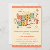 Retro Merry & Bright Editable Christmas Party Kaart (Voorkant)