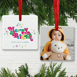 Retro Merry & Bright Foto Keramisch Ornament