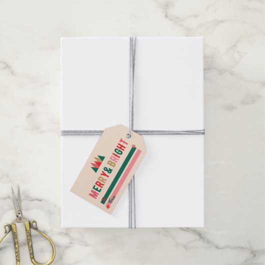 Retro Merry & Bright Gift Label Cadeaulabel (Met Touw)