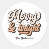 Retro Merry & Bright Holiday Custom Ronde Sticker (Voorkant)