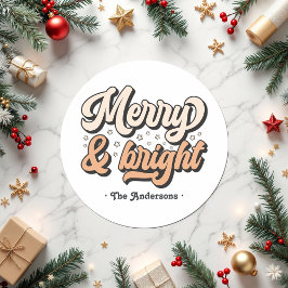 Retro Merry & Bright Holiday Custom Ronde Sticker