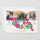 Retro Merry & Bright Photo Holiday Kaart (Voorkant)