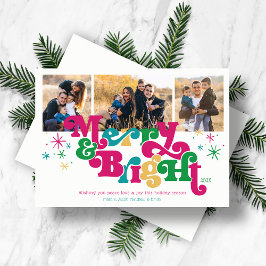 Retro Merry & Bright Photo Holiday Kaart
