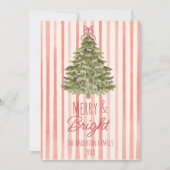 Retro Merry & Bright Red Stripes Kerstboom Feestdagenkaart (Voorkant)