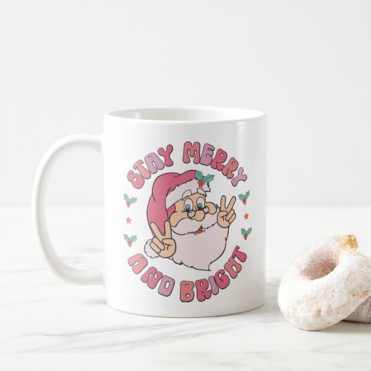Retro Merry & Bright Santa Koffiemok (Met donut)