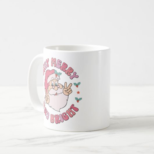 Retro Merry & Bright Santa Koffiemok (Voorkant links)