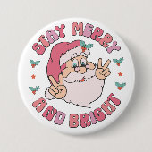 Retro Merry & Bright Santa Ronde Button 7,6 Cm (Voorkant)