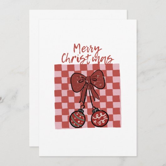 Retro Merry Christmas Bow and Ornaments Design Kaart (Voorkant / Achterkant)