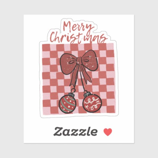 Retro Merry Christmas Bow and Ornaments Design Sticker (Vel)