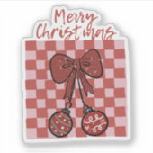 Retro Merry Christmas Bow and Ornaments Design Sticker (Voorkant)
